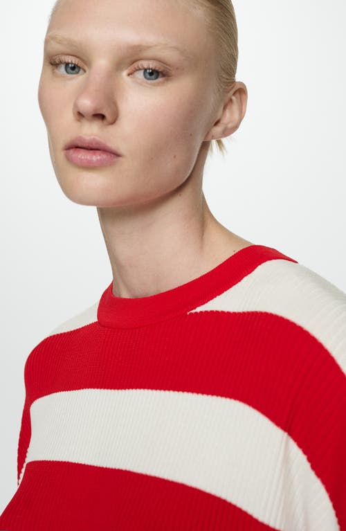 Mango Gabi Stripe Short Sleeve Rib Sweater In Red