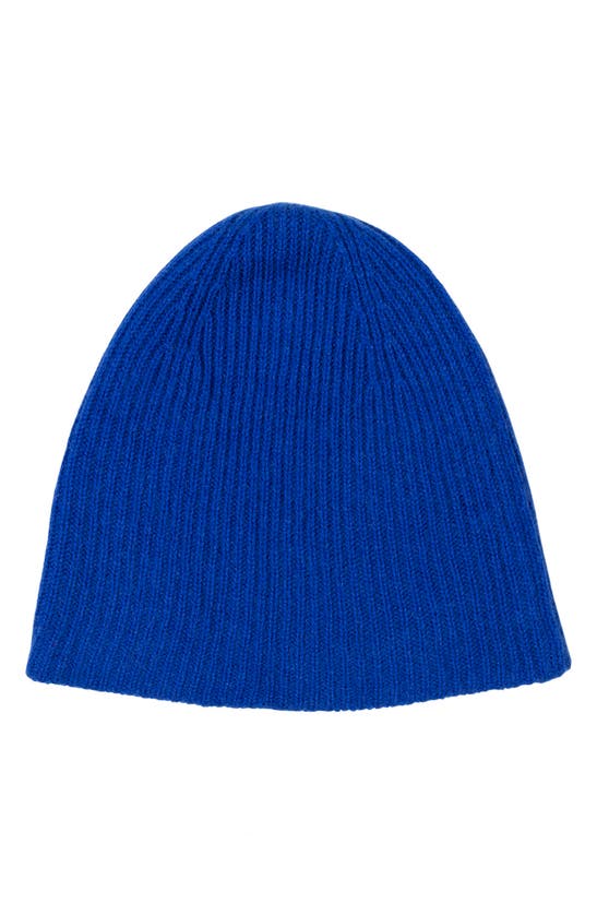 Amicale Cashmere Double Layer Rib Knit Hat In Blue