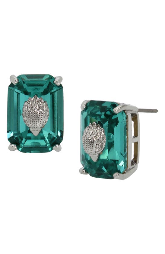 Shop Kurt Geiger Emerald Cut Crystal Stud Earrings In Green
