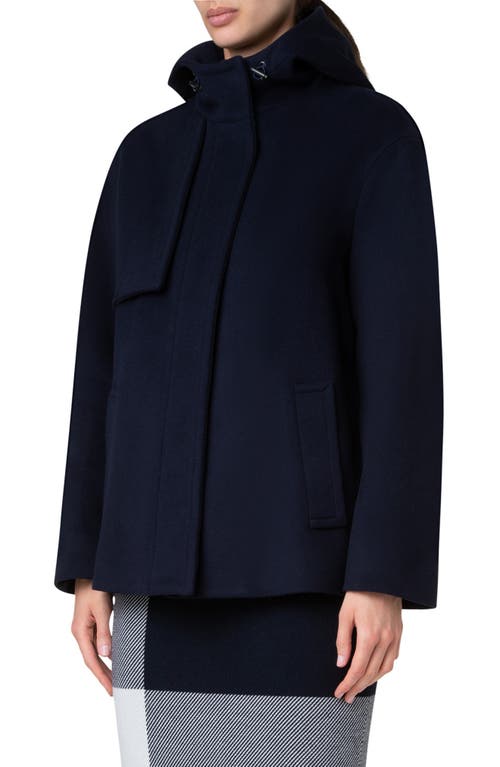 Shop Akris Punto Felted Wool Blend Hooded Jacket In Navy