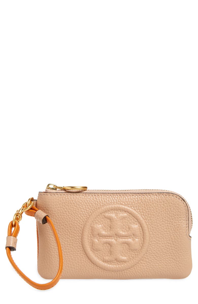 TORY BURCH Perry Colorblock Leather Card Case, Main, color, DEVON SAND
