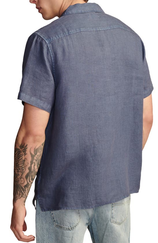 Lucky Brand Solid Linen Camp Shirt In Dark Denim
