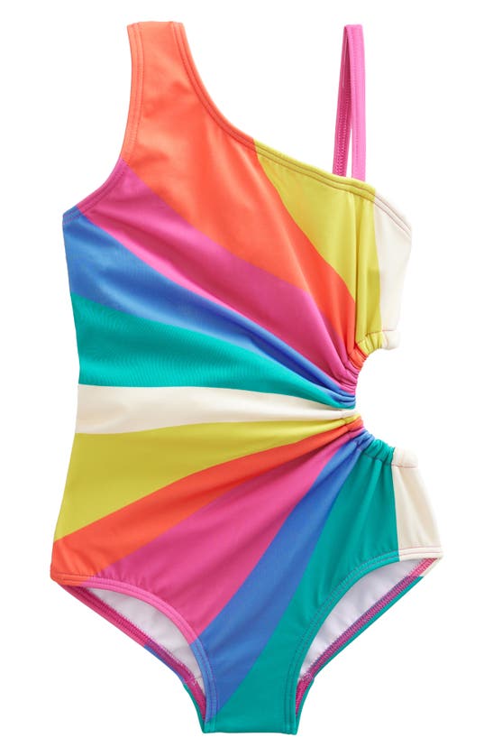 Mini Boden Kids' Ruched Cutout One-piece Swimsuit In Multi Wave