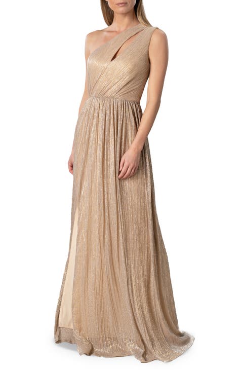 Kienna Shimmer Cutout Detail One-Shoulder Gown