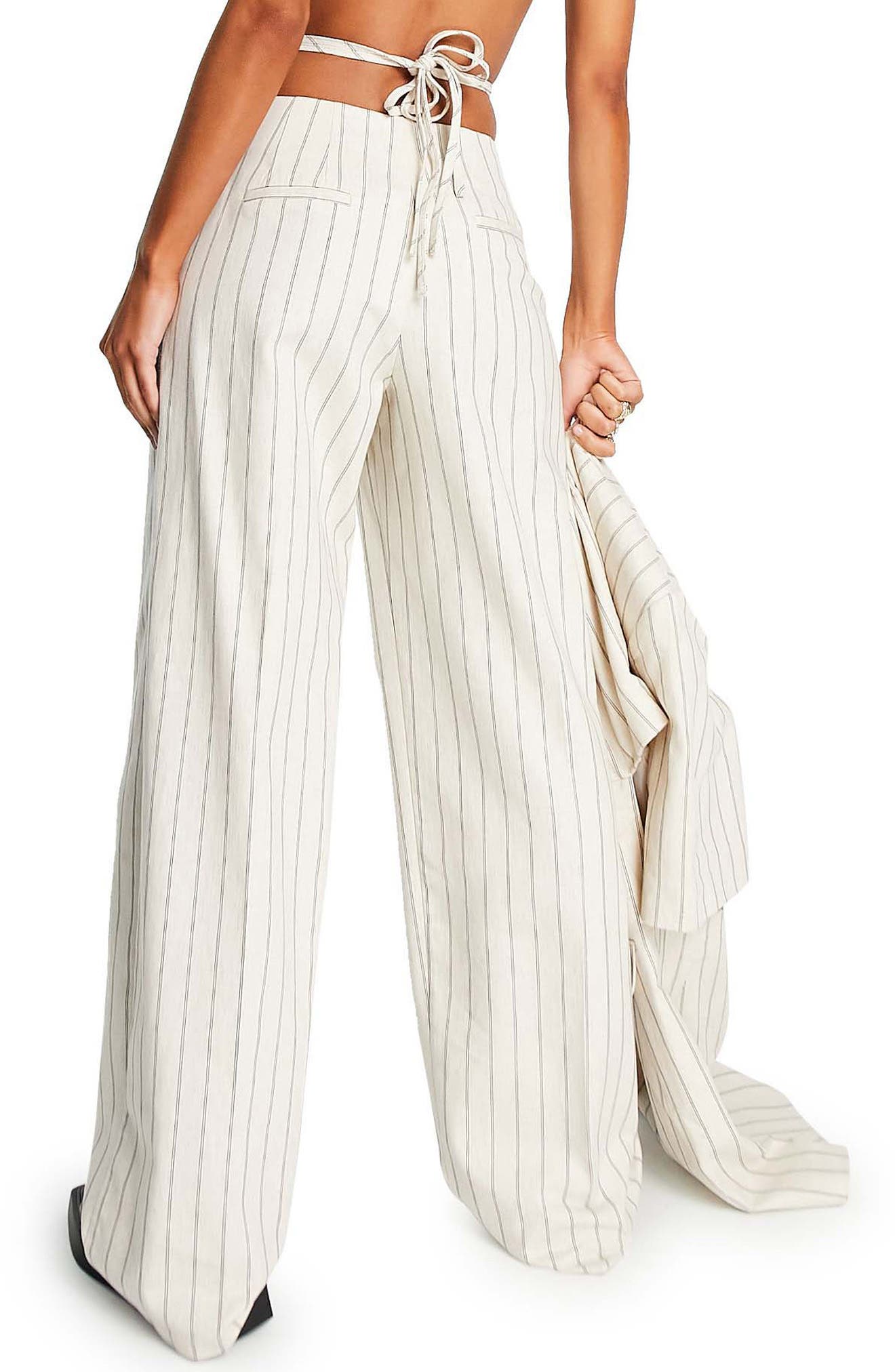 striped tie waist trousers