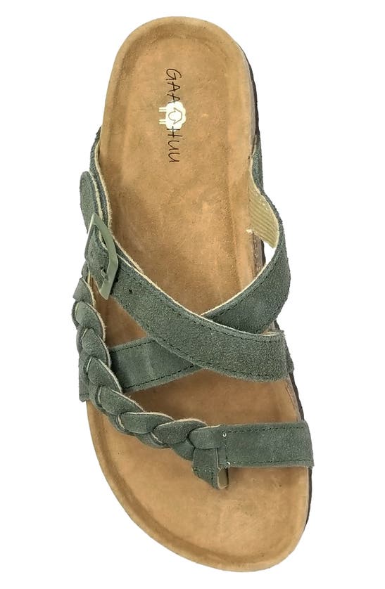 Gaahuu Suede Criss-cross Strap Slide Sandal In Olive