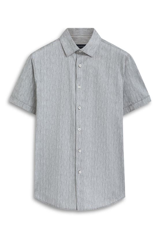 Shop Bugatchi Miles Ooohcotton® Chambray Print Short Sleeve Button-up Shirt In Black