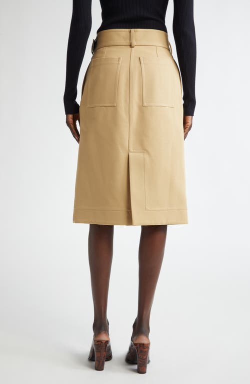 Shop Bottega Veneta Intrecciato Belted Cotton Canvas Skirt In Pale Oak