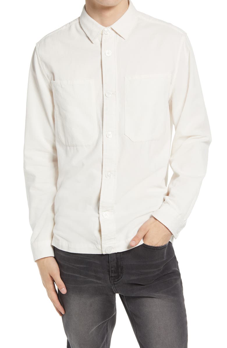 TOPMAN Micro Cord Overshirt, Main, color, CREAM