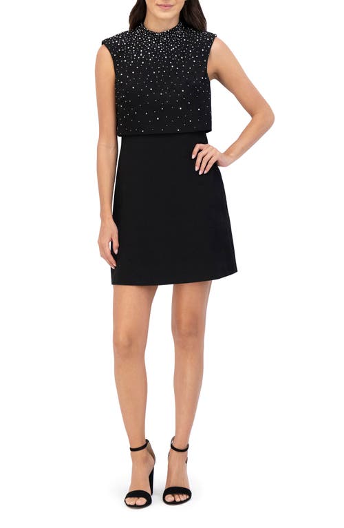 Shop Eliza J Rhinestone Embellished Popover Sleeveless Dress In Black