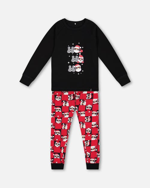 Deux Par Deux Little Boy's Organic Cotton Two Piece Pajama Set Red Printed Santa In Printed Santa Claus