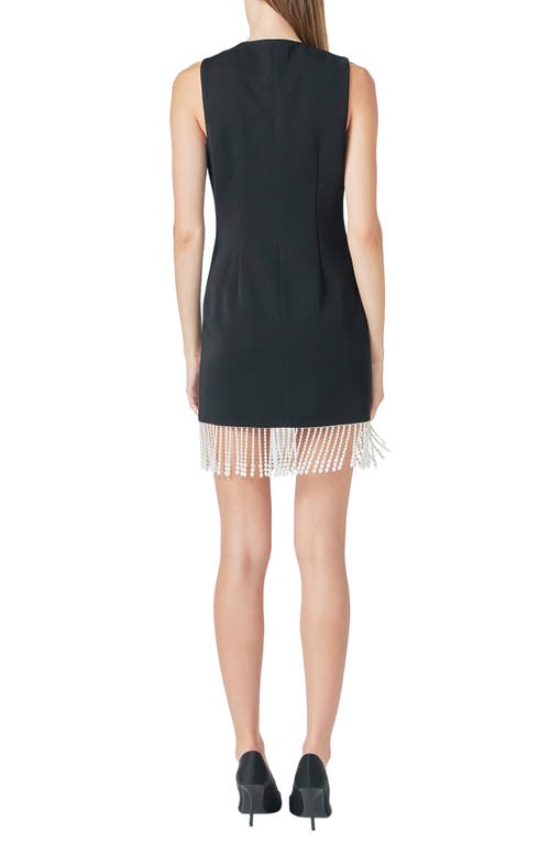 Shop Endless Rose Imitation Pearl Beaded Fringe Button Front Minidress In Black