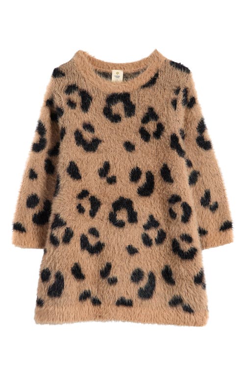 Tucker + Tate Print Long Sleeve Fleece Sweater Dress in Tan Natural Leopard Print 