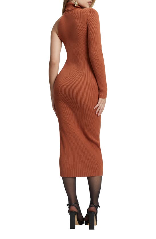 Bardot Asymmetric Single Long Sleeve Midi Dress In Toffee