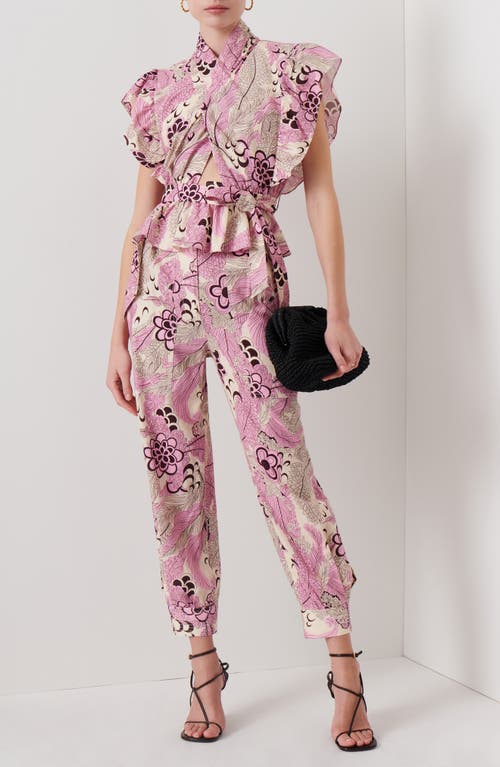 Derek Lam 10 Crosby Brynn Floral Ruffle Cutout Linen Blend Top In Pink Multi