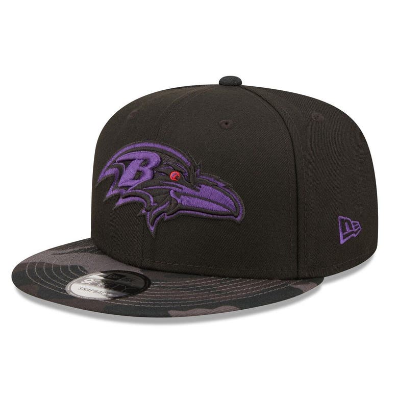 New Era Black Baltimore Ravens Camo Vize 9fifty Snapback Hat In Black
