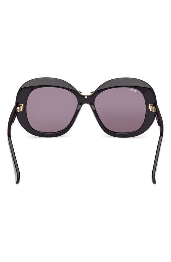 Shop Max Mara Edna 55mm Round Sunglasses In Shiny Black / Smoke