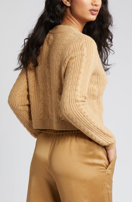 Open Edit Cable Knit Crop Cardigan In Tan Cartouche