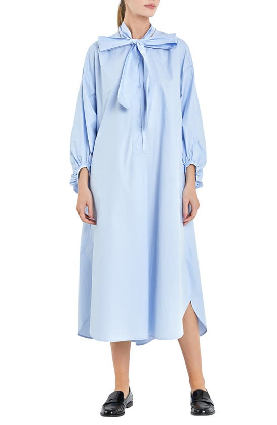 English Factory Bow Tie Long Sleeve Maxi Dress In Powder Blue