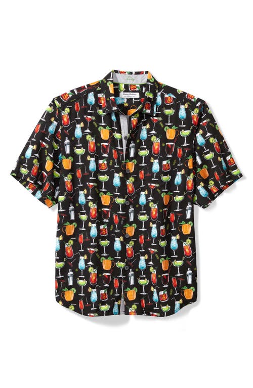 Tommy Bahama Veracruz Bay All Nighter Short Sleeve Button-Up Shirt Black at Nordstrom,