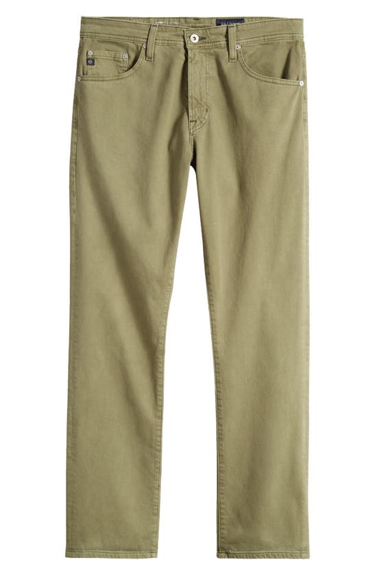 Ag Everett Sueded Stretch Sateen Slim Straight Leg Pants In Green Meadows