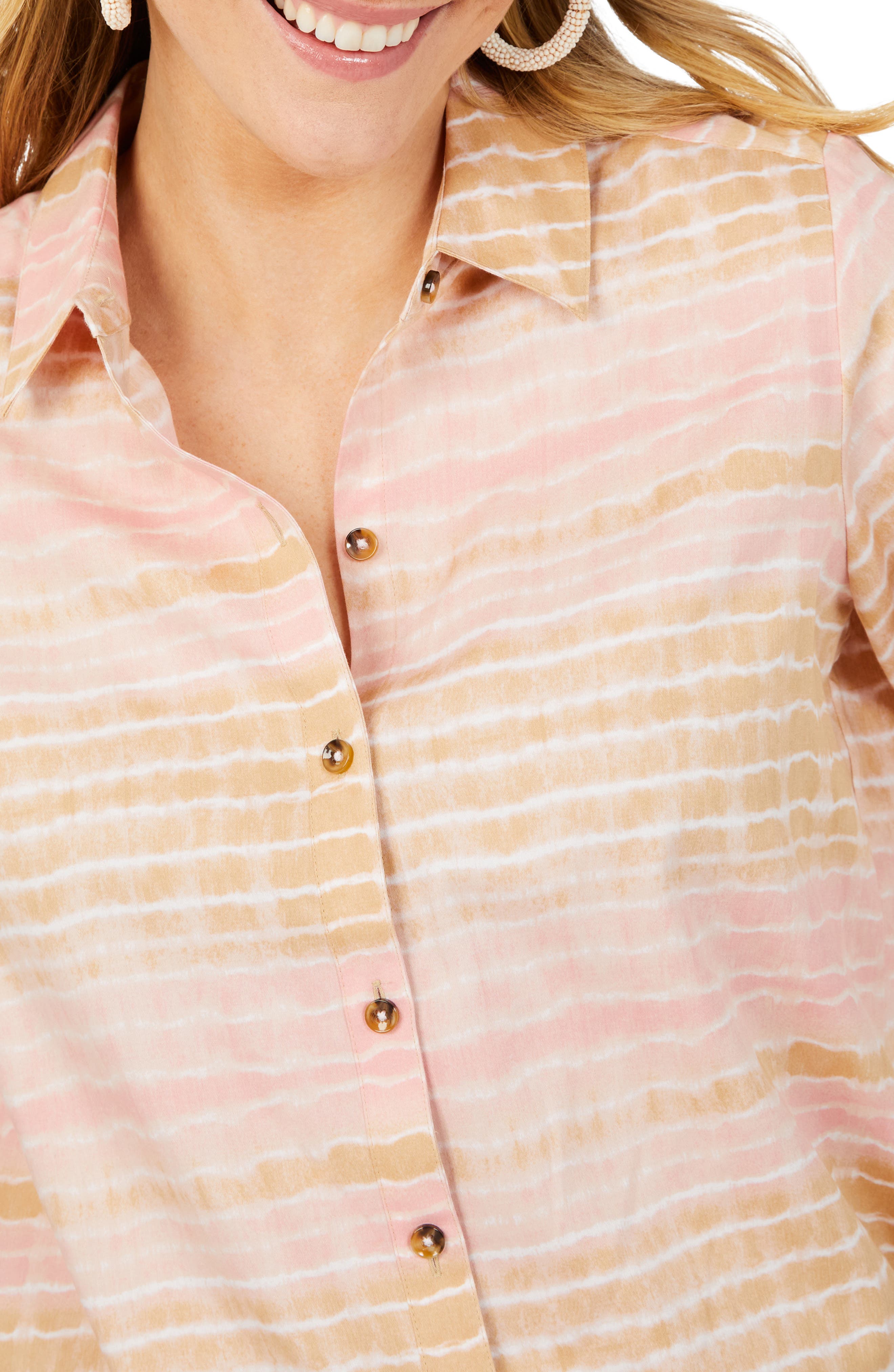 Foxcroft Zoey Northern Lights Tie Dye Cotton Sateen ButtonUp Shirt