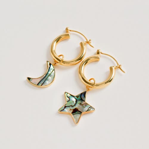 Freya Rose Mini Hoops With Paua Star And Moon In Gold