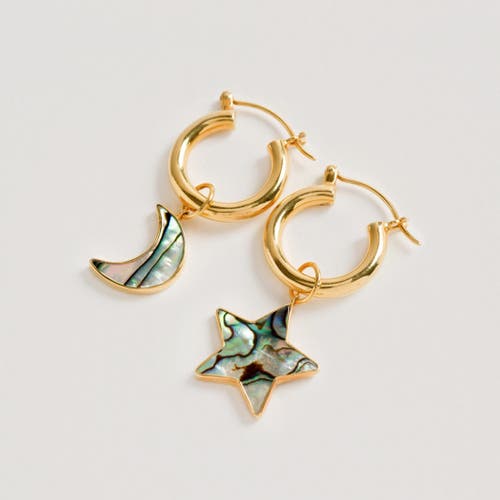 Shop Freya Rose Mini Hoops With Paua Star And Moon In Gold