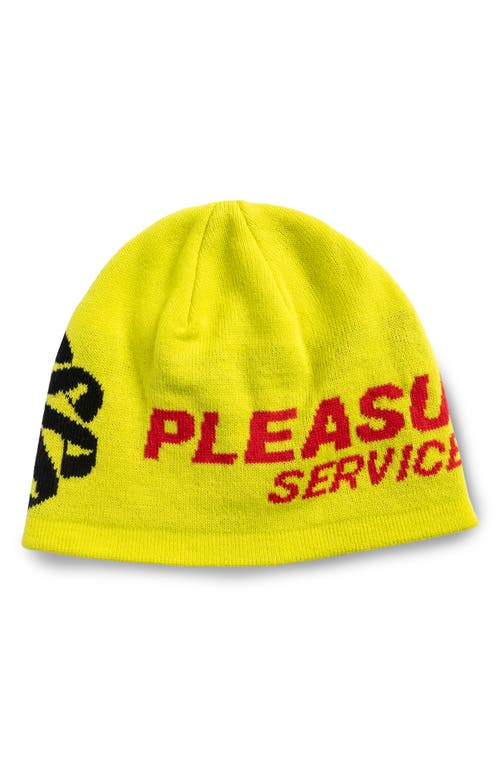 Pleasures Service Skully Beanie In Safety Green