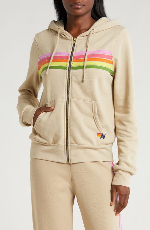 Shop Aviator Nation 5-stripe Zip Hoodie In Sand/pink Green