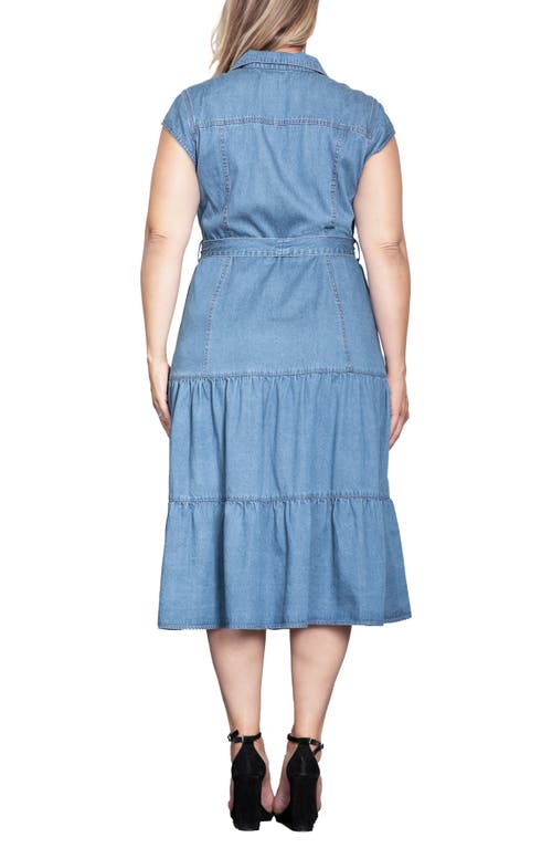 Standards & Practices Plus Size Tiered Denim Midi Dress In Blue Rinse