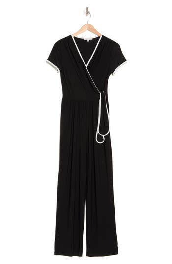 Tash And Sophie Contrast Piped Jersey Jumpsuit In Black/white