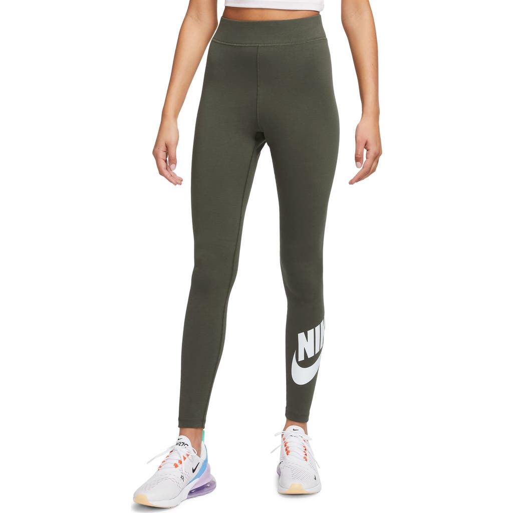 Nike Sportswear Classics High Waist Graphic Leggings In Cargo Khaki/white