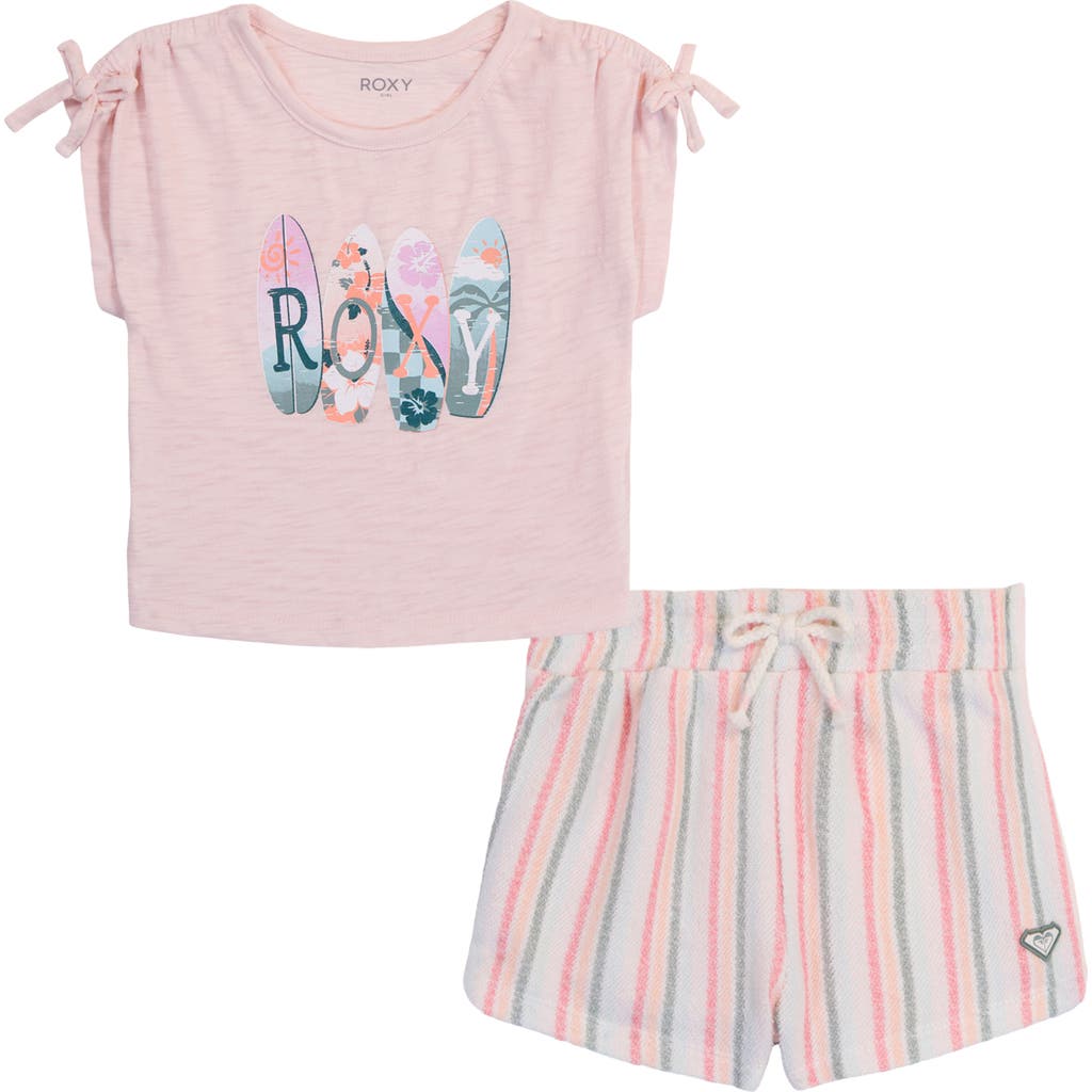 Roxy Kids' Ruched Short Sleeve Shirt & Shorts Set In Pink