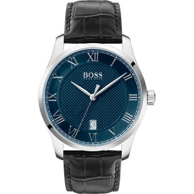 Boss Master Classic Leather Strap Watch, 41Mm