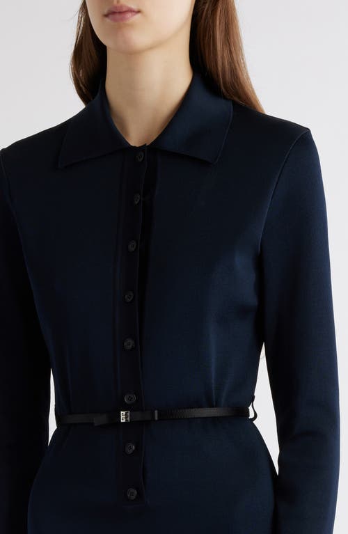 Shop Givenchy Bow Belt Long Sleeve Midi Shirtdress In Navy