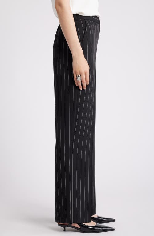 Shop Nordstrom Floral Print Straight Leg Twill Pants In Black Penelope Pinstripe