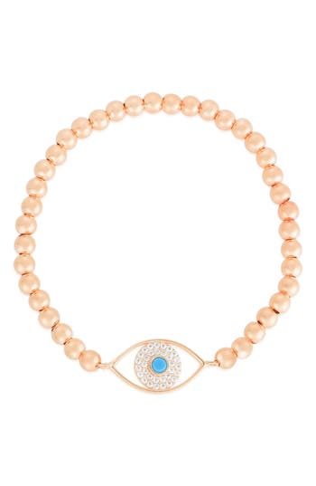 Chloe & Madison Chloe And Madison Cz Eye Stretch Bead Bracelet In Rose Gold