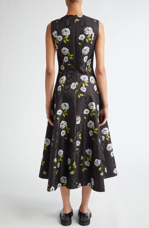 Shop Emilia Wickstead Kalina Floral Moiré A-line Dress In Rose Stems On Black