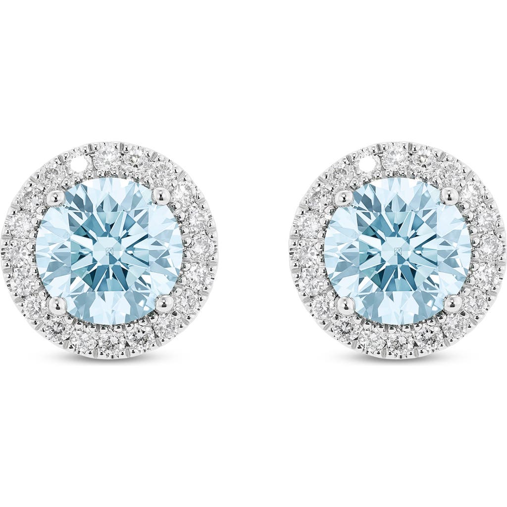 Lightbox 2-carat Lab Grown Diamond Halo Stud Earrings In Blue/14k White Gold