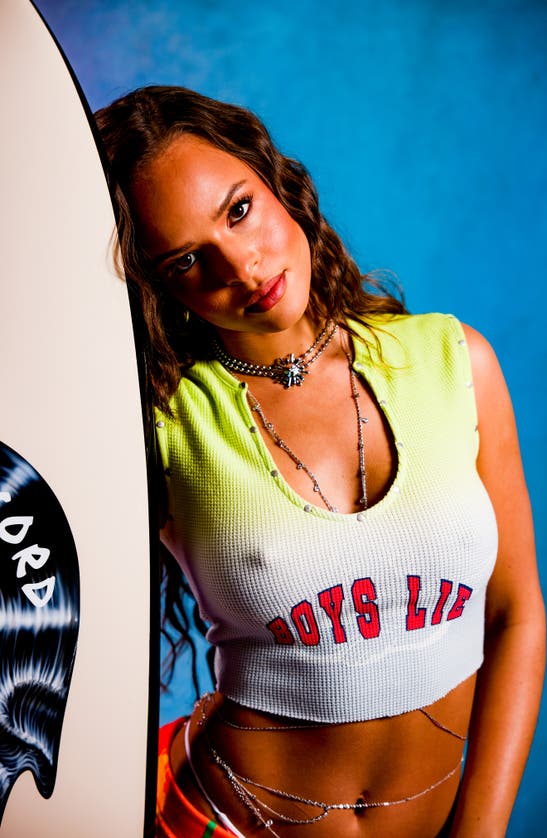 Boys Lie Fool Me Once Waffle Stitch Crop Top In Tie-dye