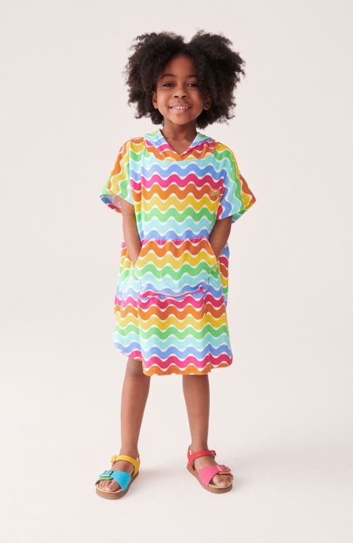 Little Bird Kids' Rainbow Stripe Cotton Terry Cloth Hooded Cover-up Poncho In Multi Wave