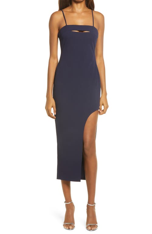 Stunned and Speechless Cutout Cocktail Midi Dress in Navy