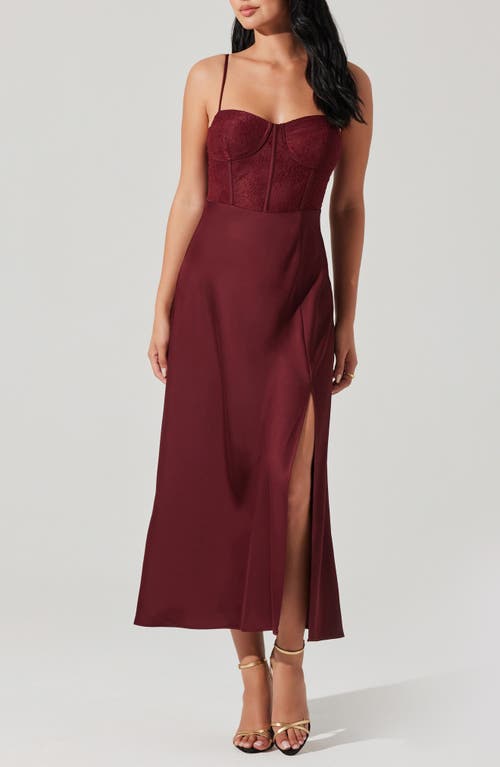 Shop Astr The Label Lace Bustier Sleeveless Midi Dress In Wine