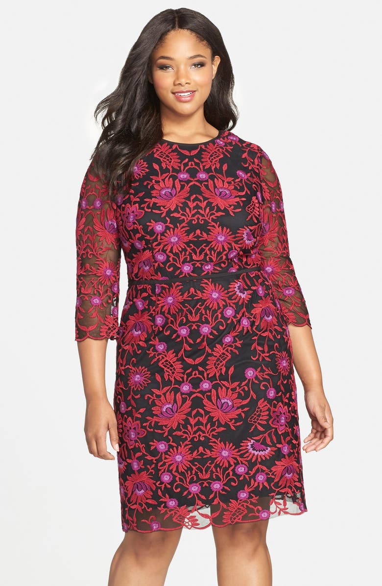 Adrianna Papell Embroidered Lace Sheath Dress (Plus Size) | Nordstrom