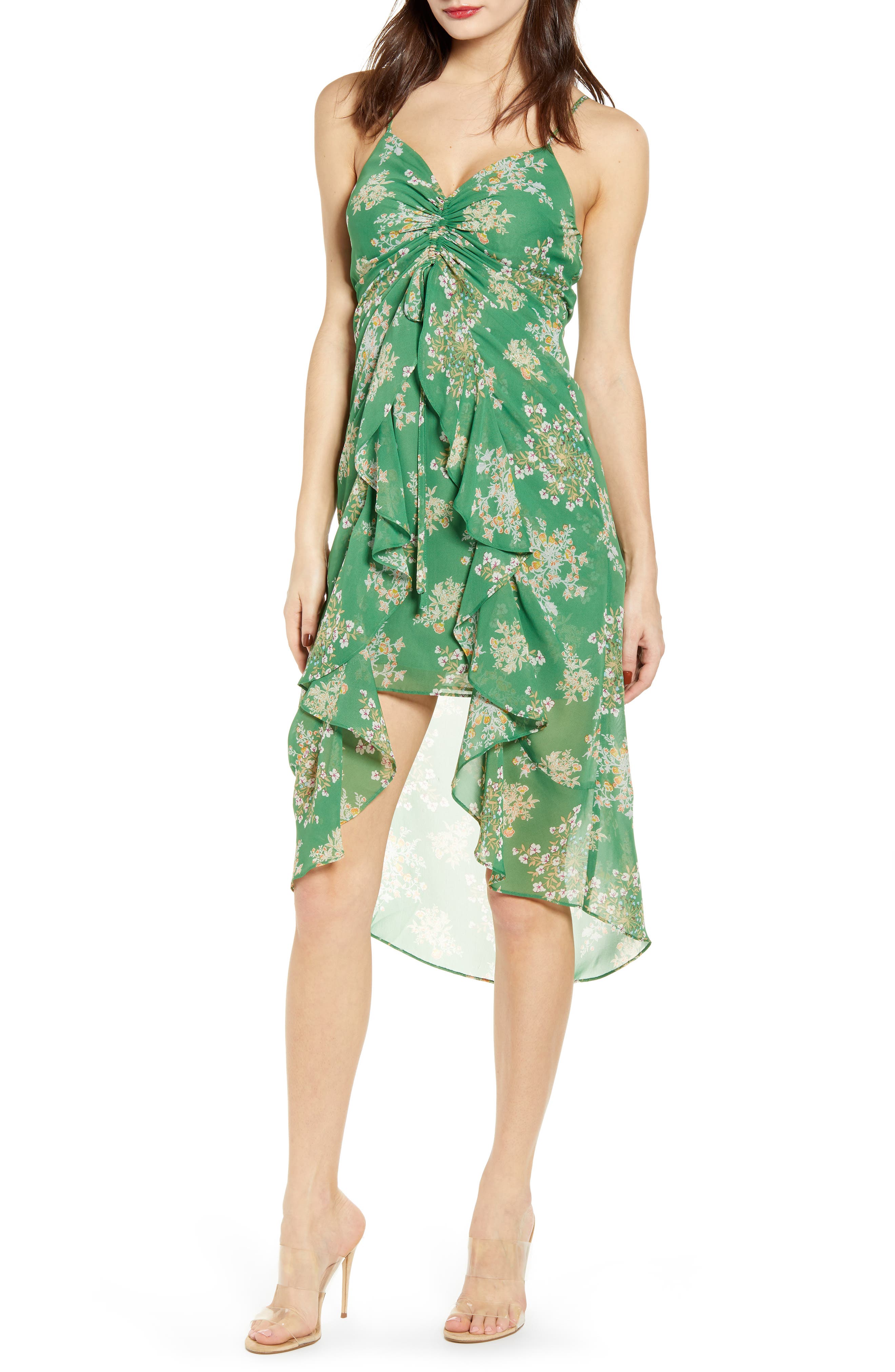 J.o.a. Sleeveless Ruched High/low Dress, Green