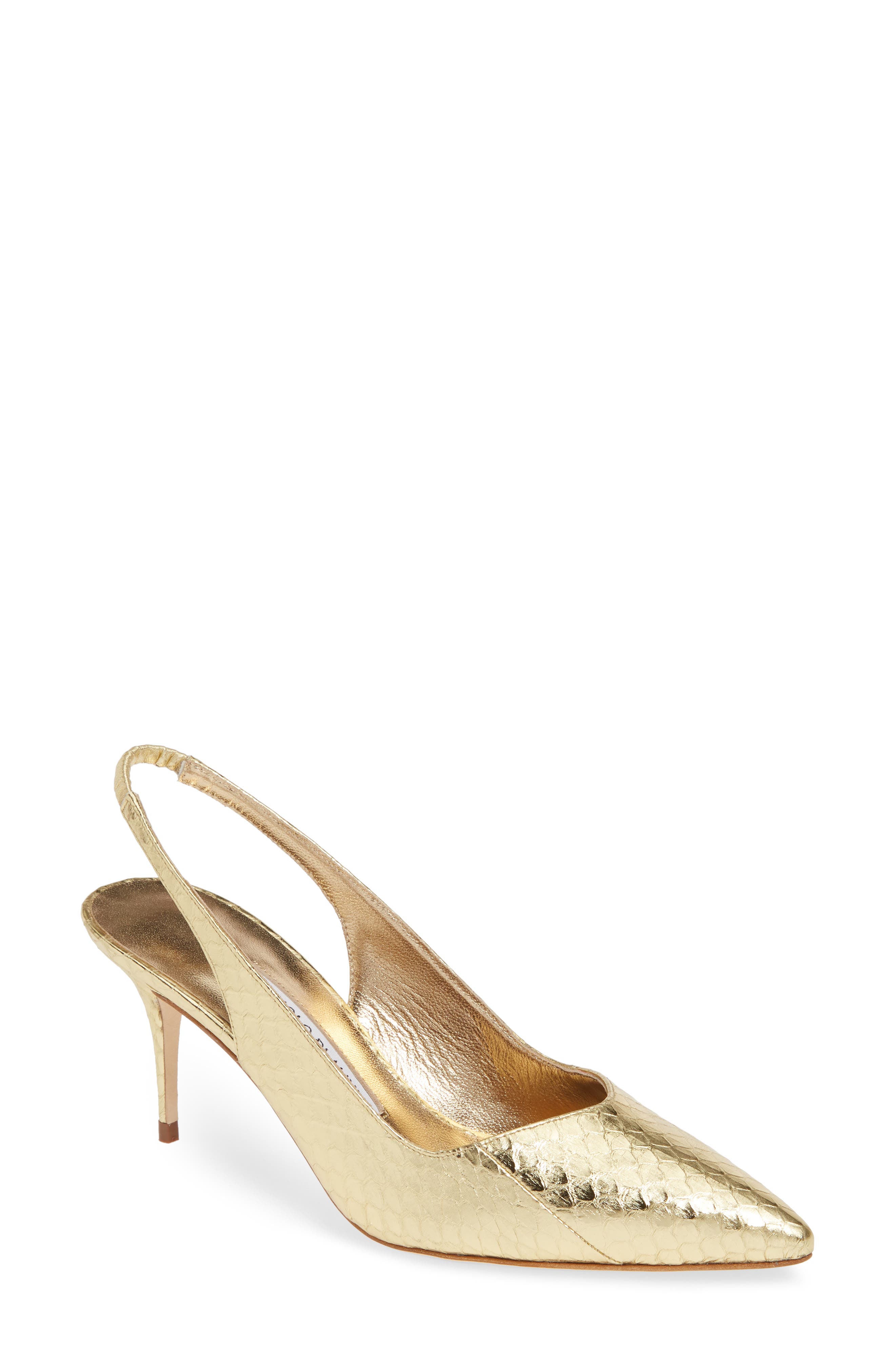 Manolo Blahnik Erisli Genuine Snakeskin Slingback Pump - Metallic