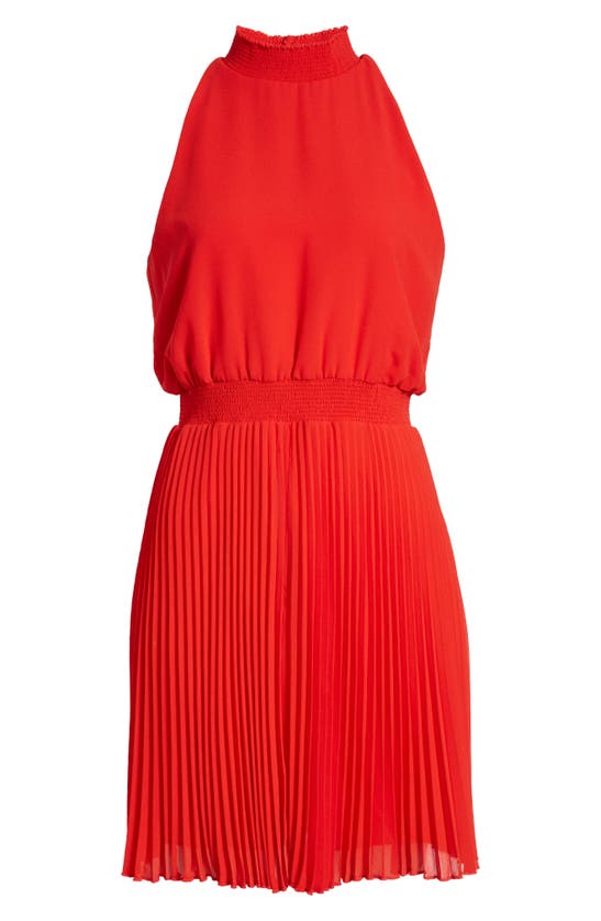 Shop Sam Edelman Mock Neck Plissé Skirt Minidress In Coral