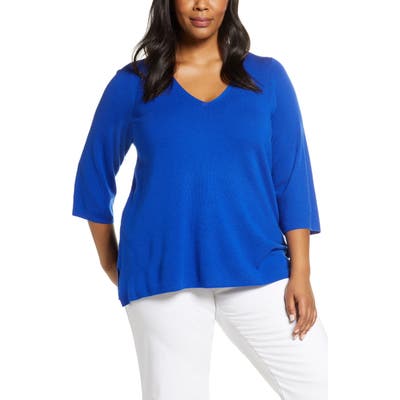 Plus Size Eileen Fisher V-Neck Merino Wool Top, Blue