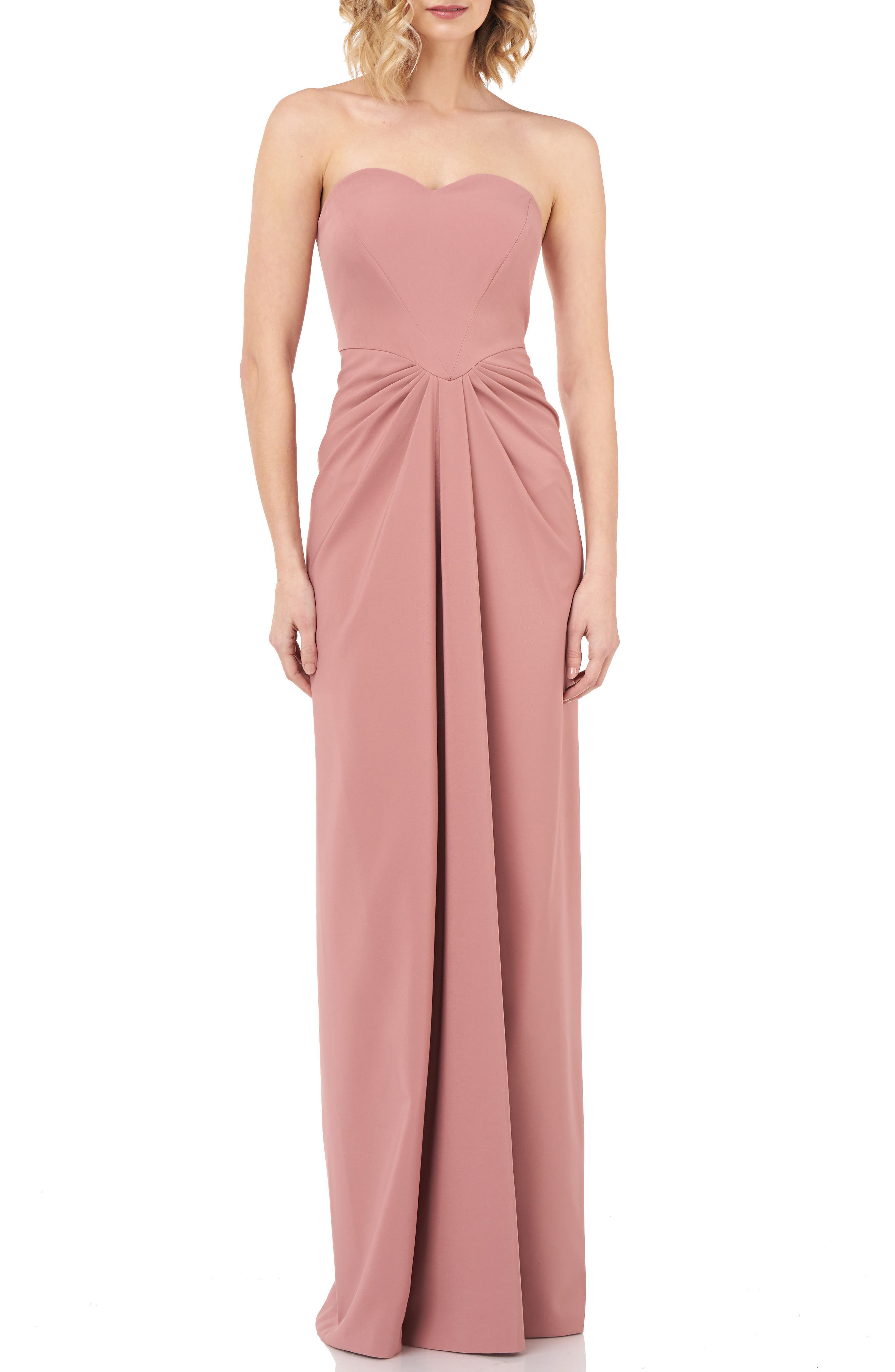 Kay Unger Strapless Gathered Gown, Pink